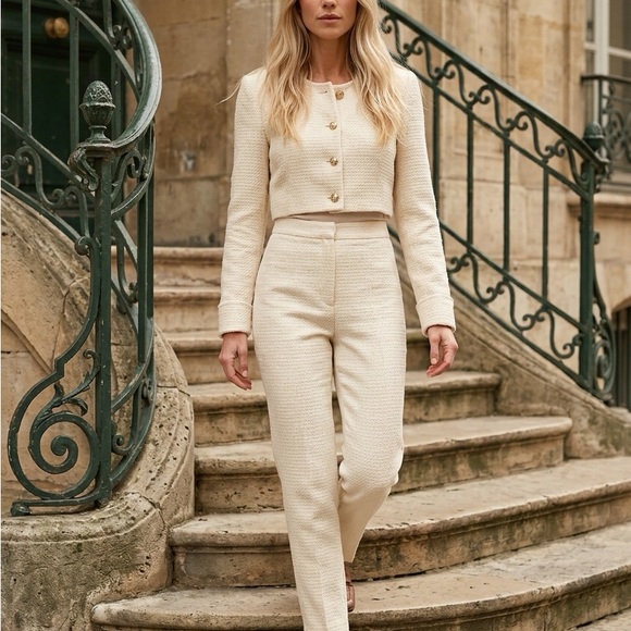 Zara Jackets & Blazers - Zara Cream Boucle Jacket with Gold Buttons